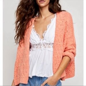 Free People Oversized Sunset Cruise Knit Cardigan Blush Orange Pinched Cheeks S